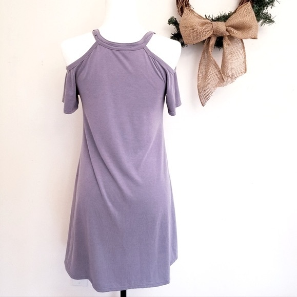 SOCIALITE Cutout Shoulder, Short Sleeve Dress, Purple - Picture 2 of 6